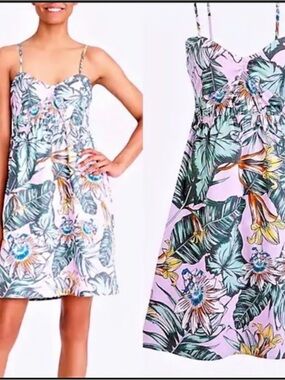 J. Crew lavender tropical print cotton dress M